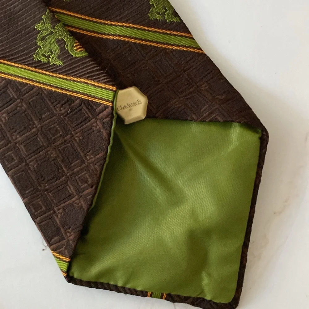 Brown and Green Patterned Men's Tie